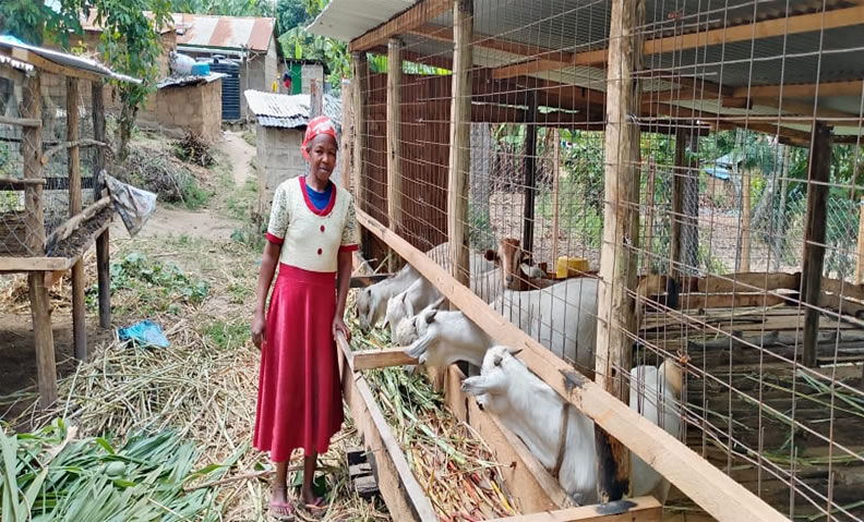 Catherine from Gaturi, Muranga East tending to her dairy goats. March 2025. Source SACDEP Library